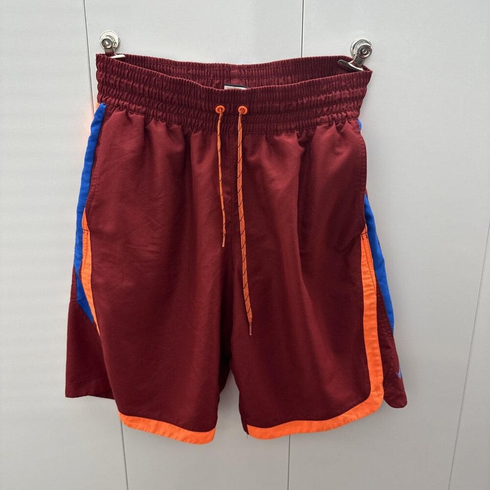 Nike Swimming Trunks Mens Large Maroon Orange Blue Lined 10in Inseam Y2K Shorts